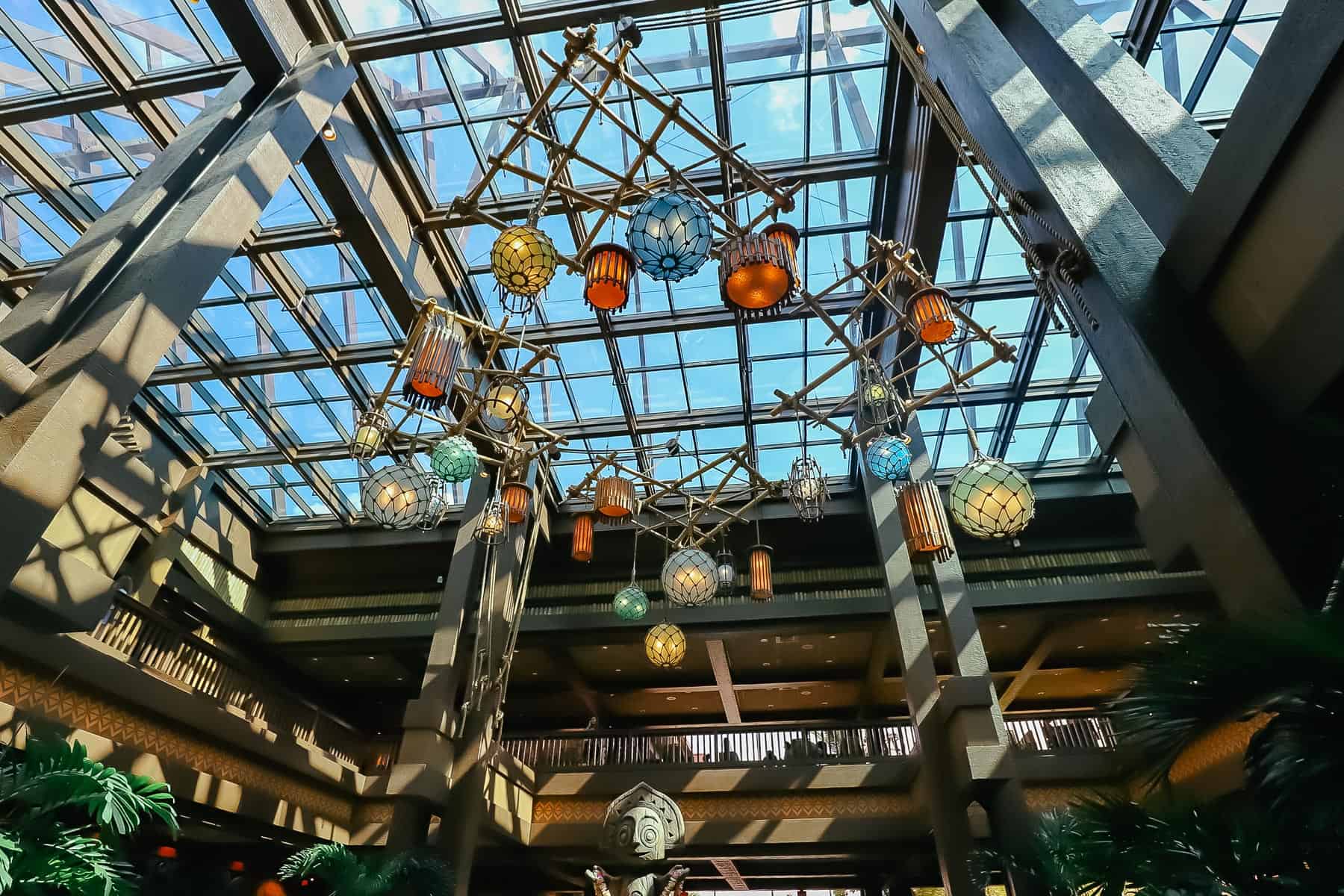 Light fixture in ceiling of the Polynesian lobby with hidden Mickey detail.