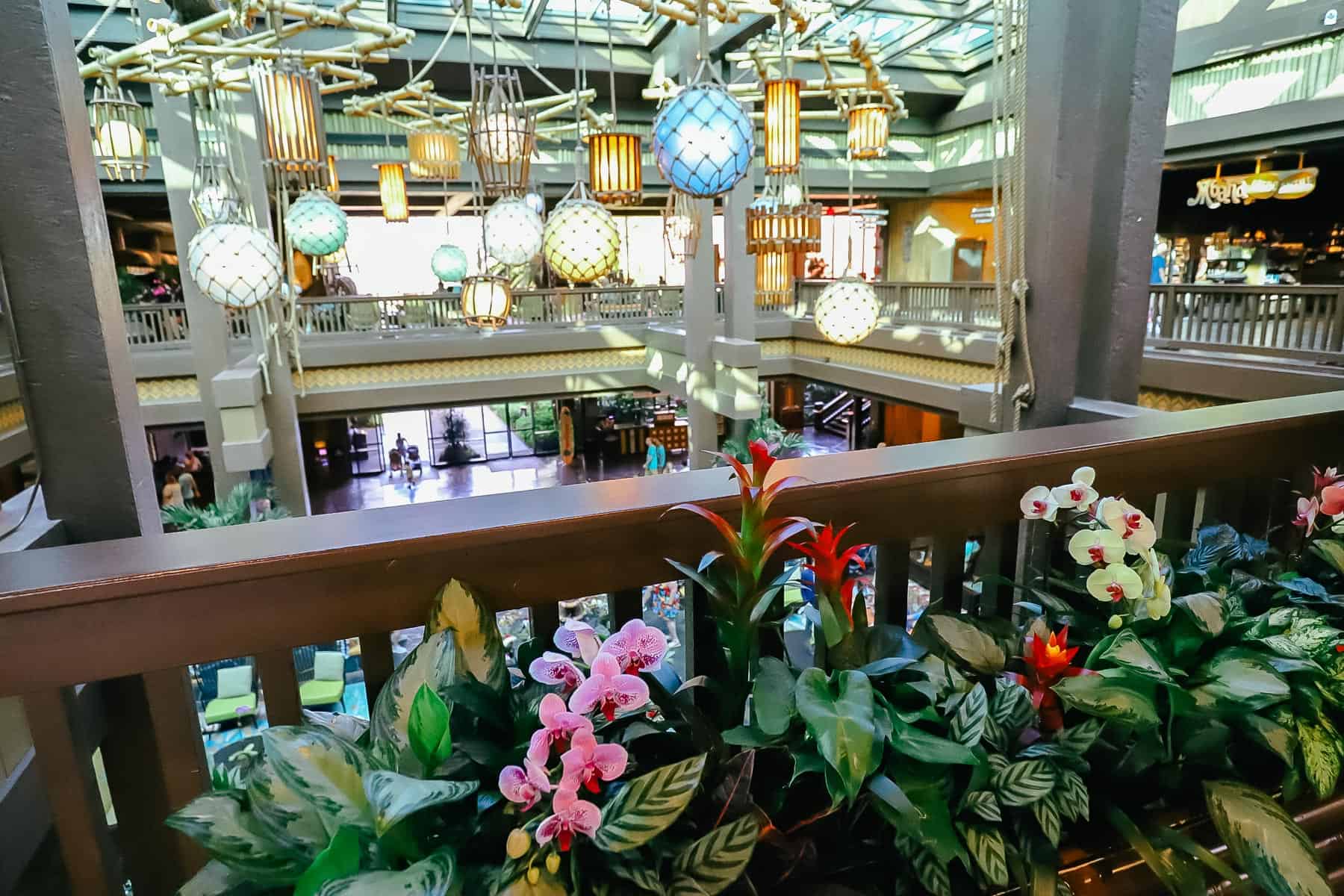 Some of the restaurants at Disney's Polynesian from upper floor lobby 