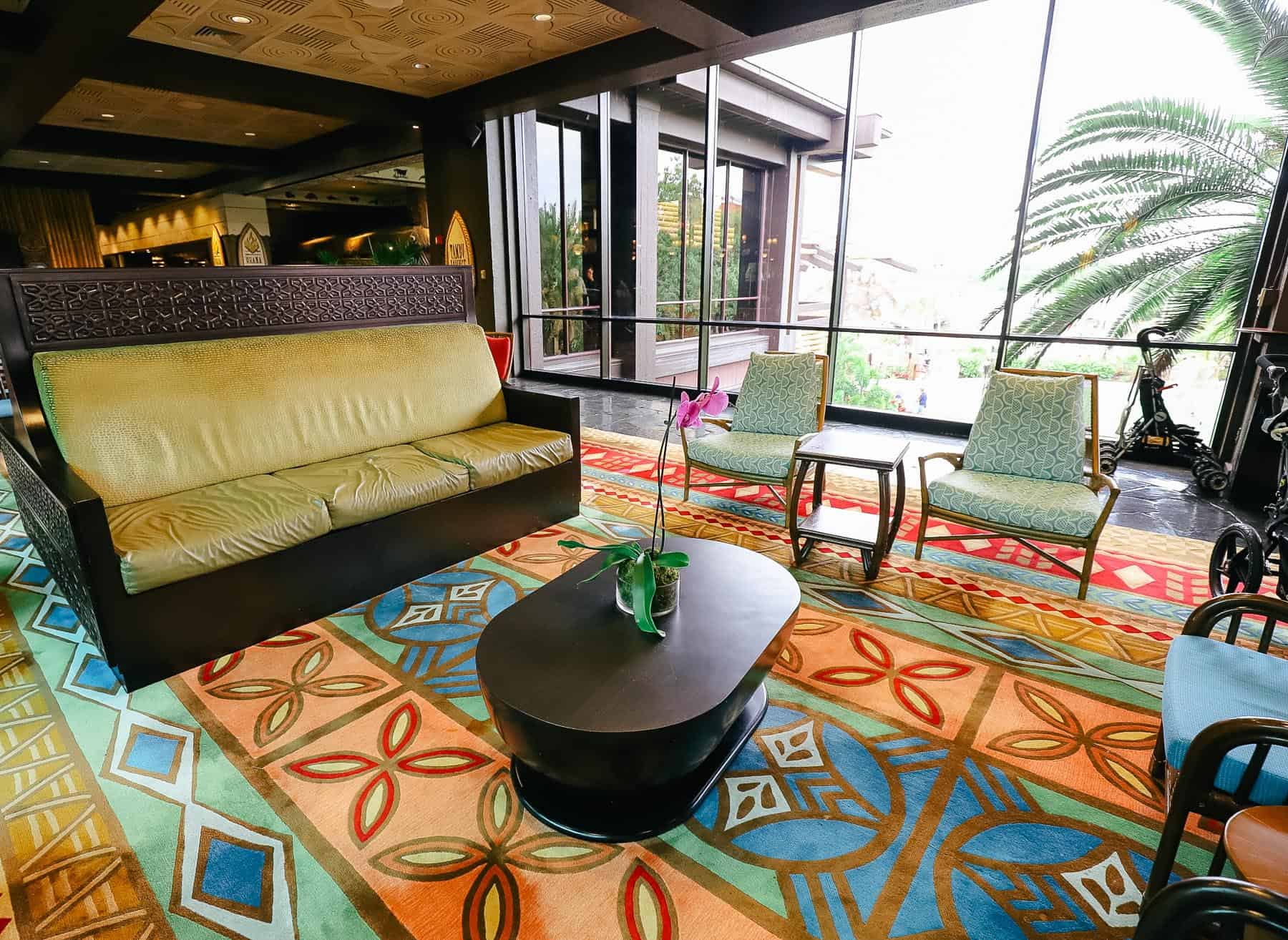 lounge area in Disney's Polynesian lobby 