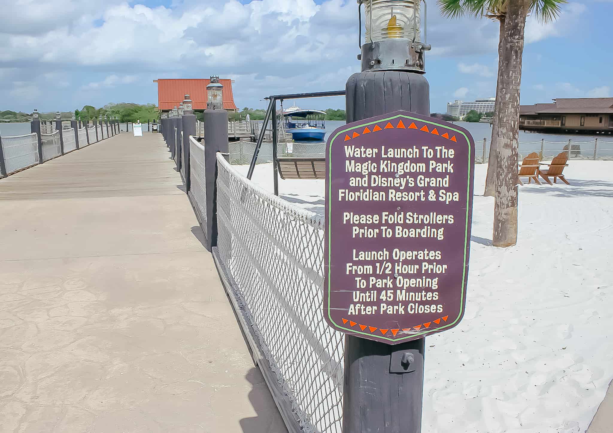 Sign that provides information about taking the Polynesian's boat to Magic Kingdom. 