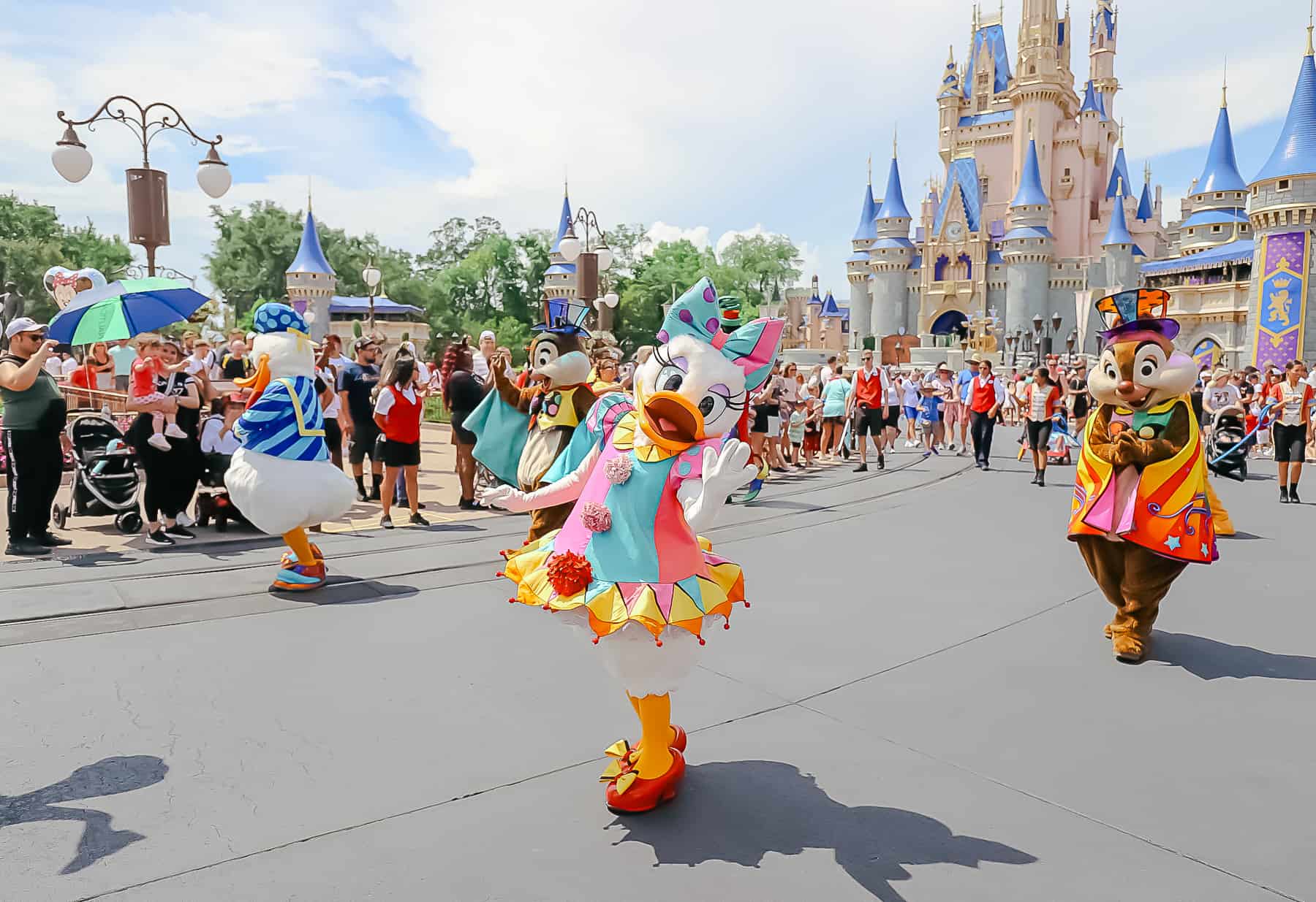 Donald and Daisy in the Festival of Fantasy Parade at Magic Kingdom 