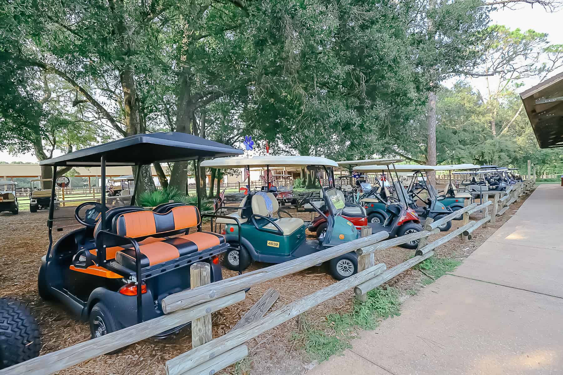 Golf cart parking lot at the Settlement. 