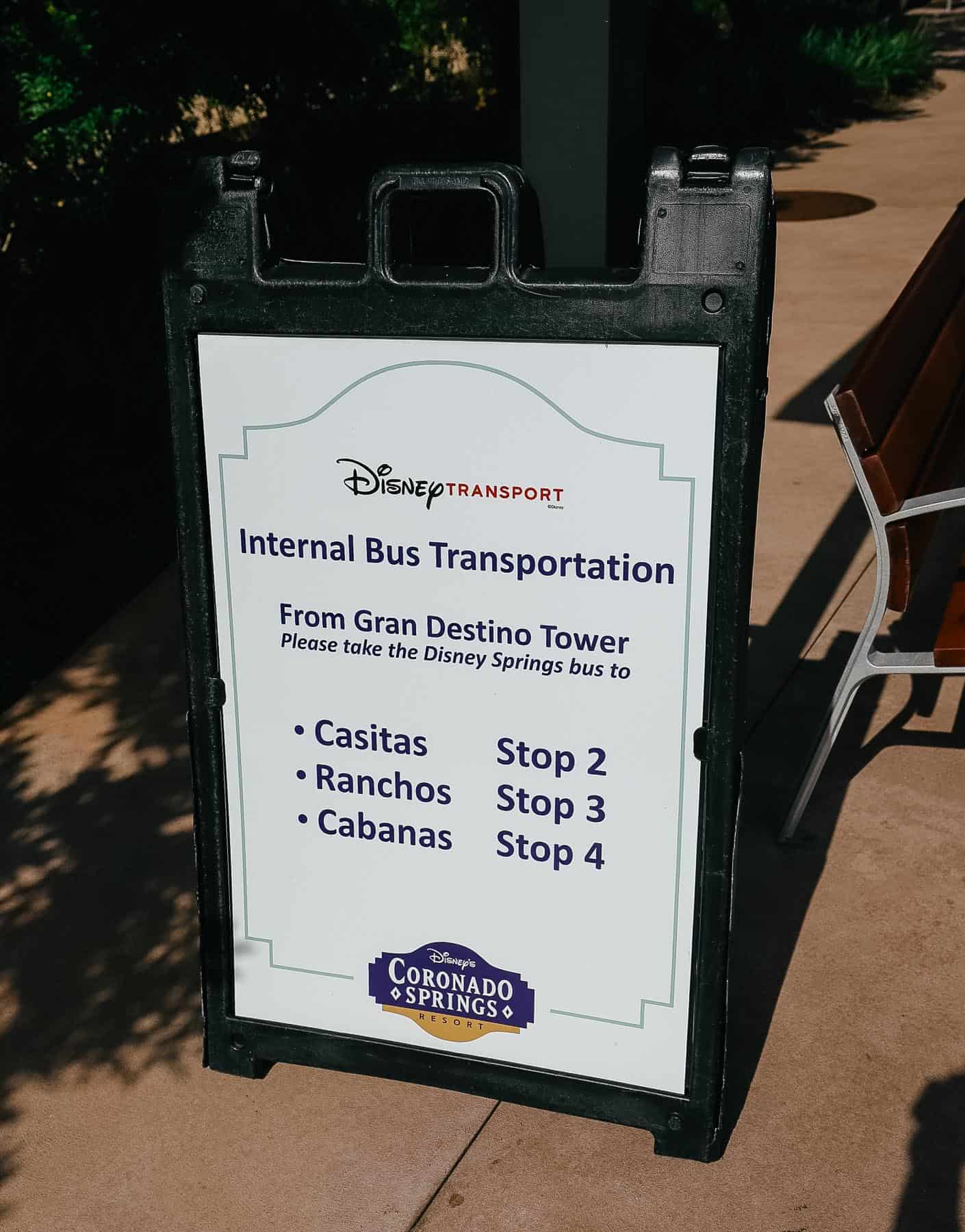 internal bus signage at Disney's Coronado Springs 