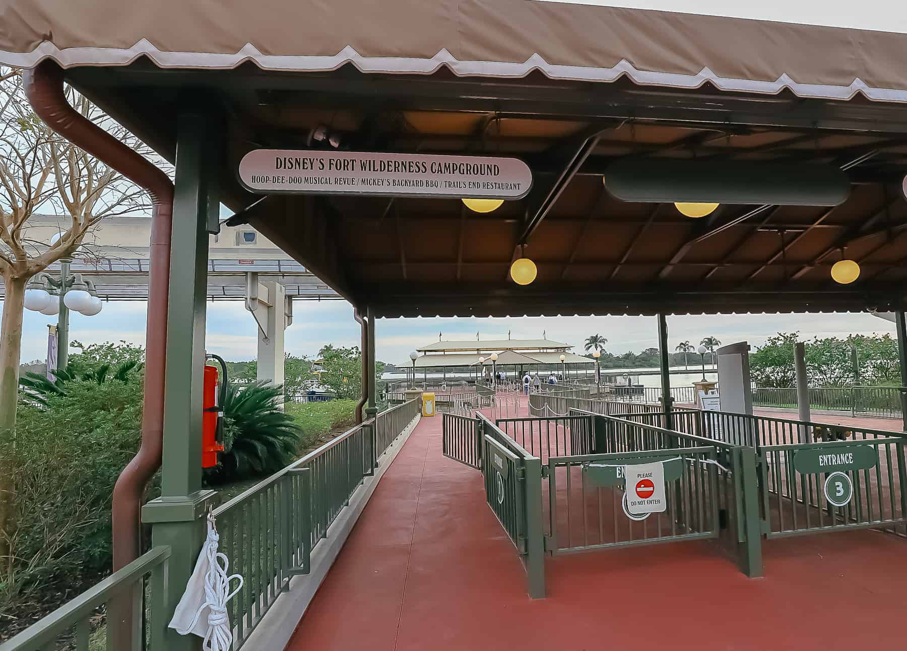 entrance to the boat dock for Fort Wilderness at Magic Kingdom 