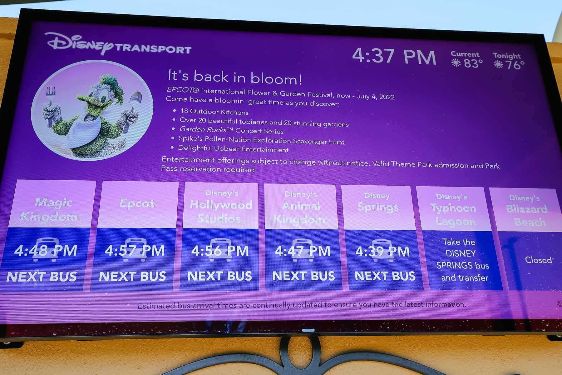 Signage at Coronado Springs that indicates wait for next bus. 