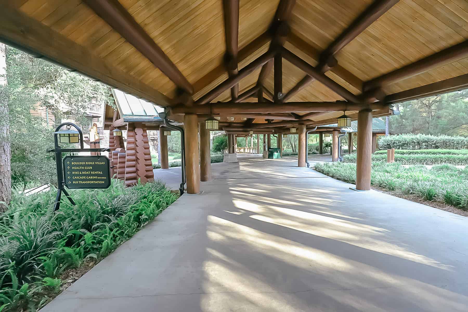 walkway to the bus stop at Disney's Wilderness Lodge 
