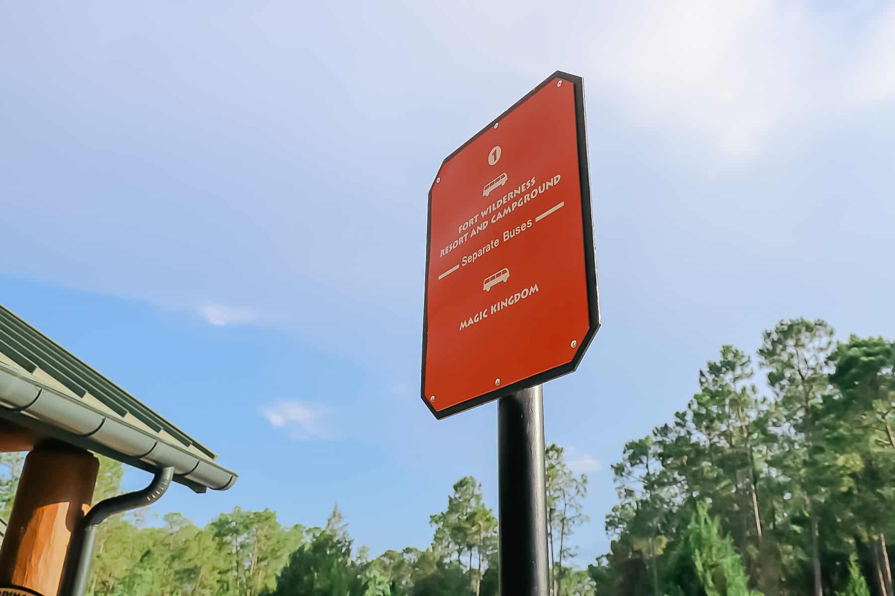 Sign indicating the bus stop for Fort Wilderness from Wilderness Lodge 