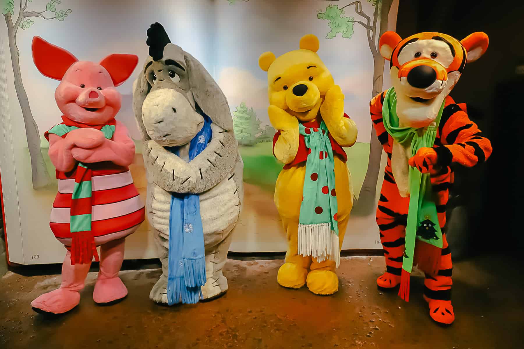 Winnie the Pooh and friends at Mickey's Christmas Party