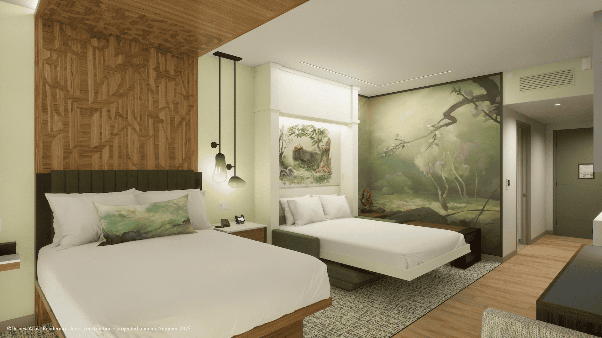 two beds in the deluxe studios artist concept at Lakeshore Lodge Disney World