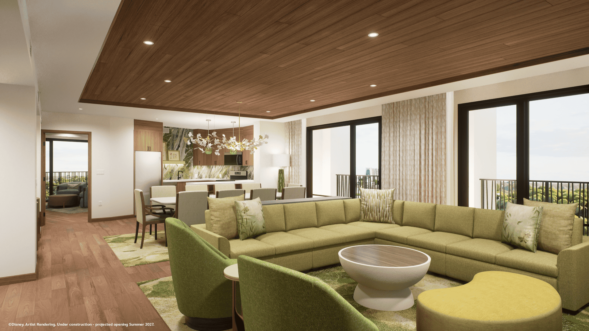 Living room three bedroom villa Disney Lakeshore Lodge Artist Concept