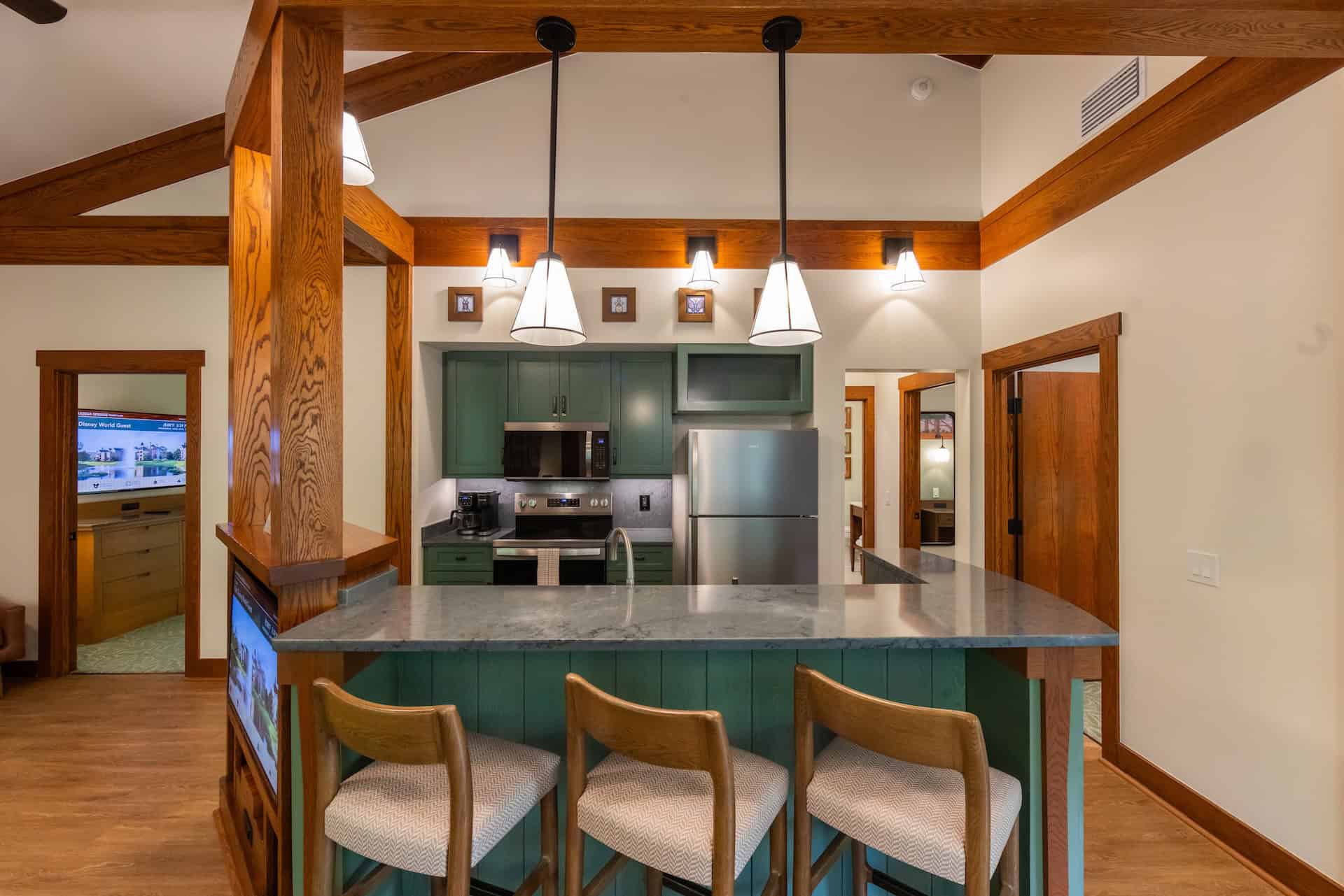 the newly updated kitchen in the Treehouse Villas