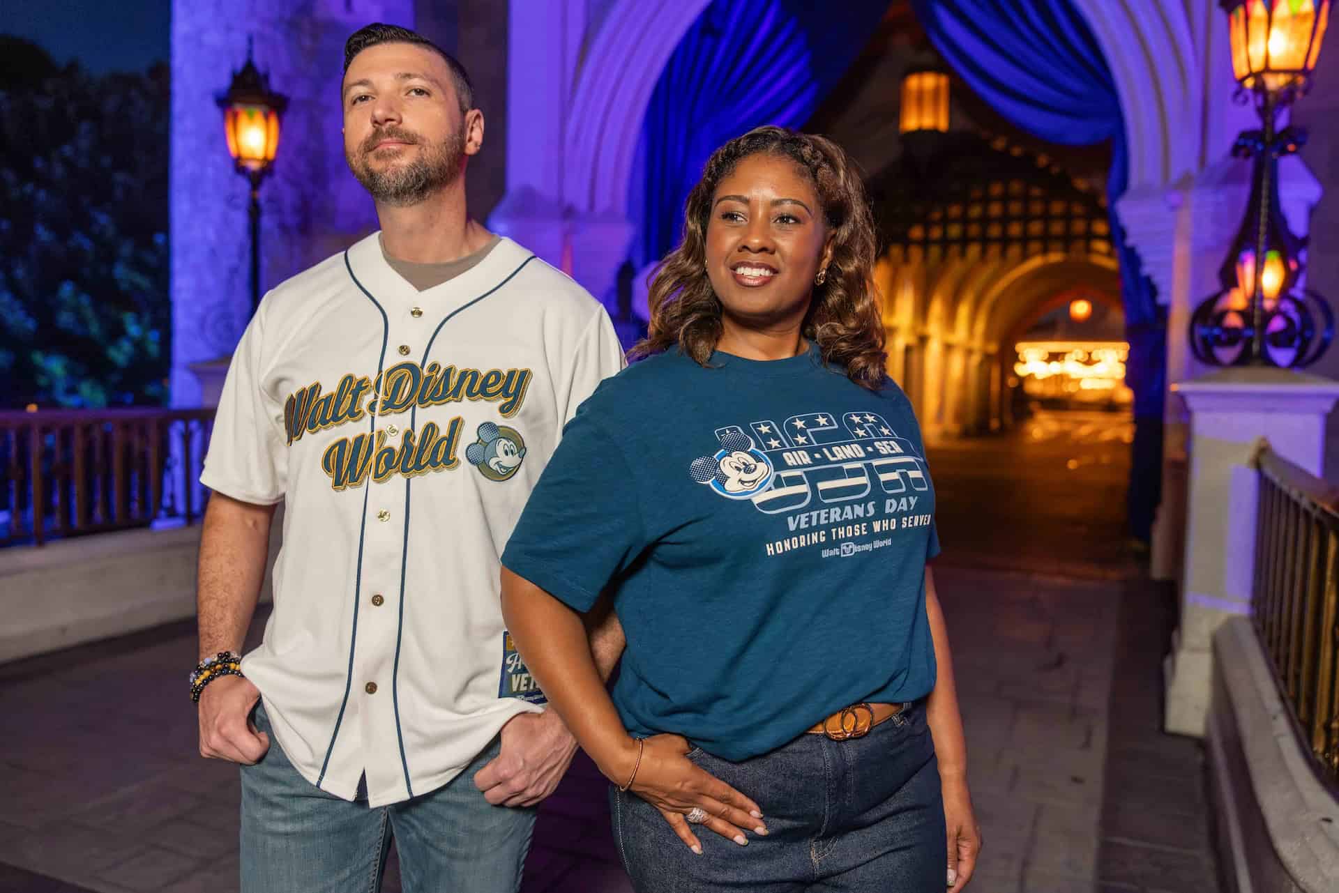 models wearing Walt Disney World Veterans Day merchandise 