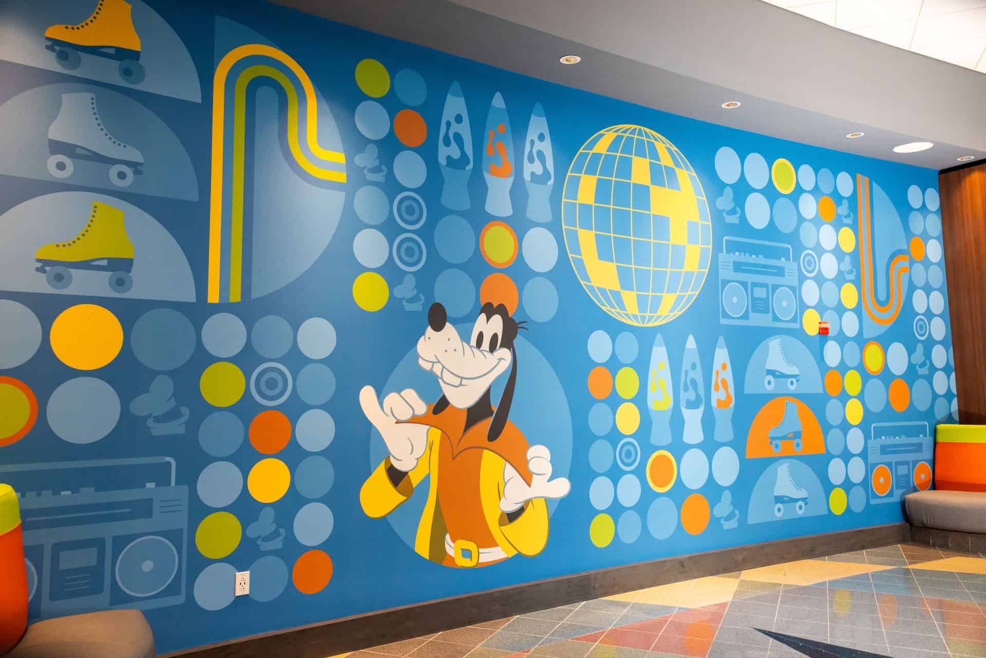 Groovy Goofy theme wall Pop Century lobby 
