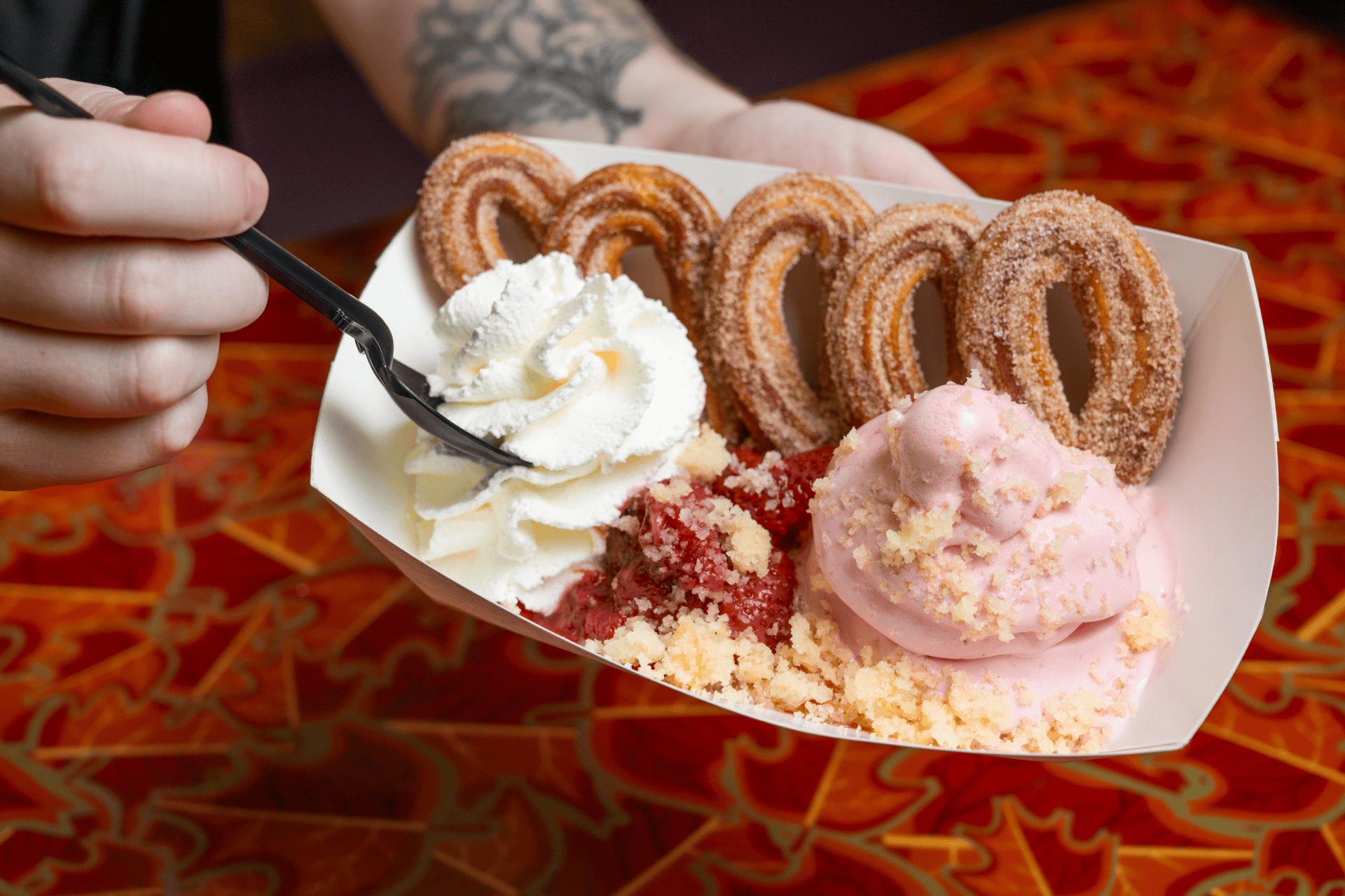 an order of Churro Strawberry Shortcake with sundae