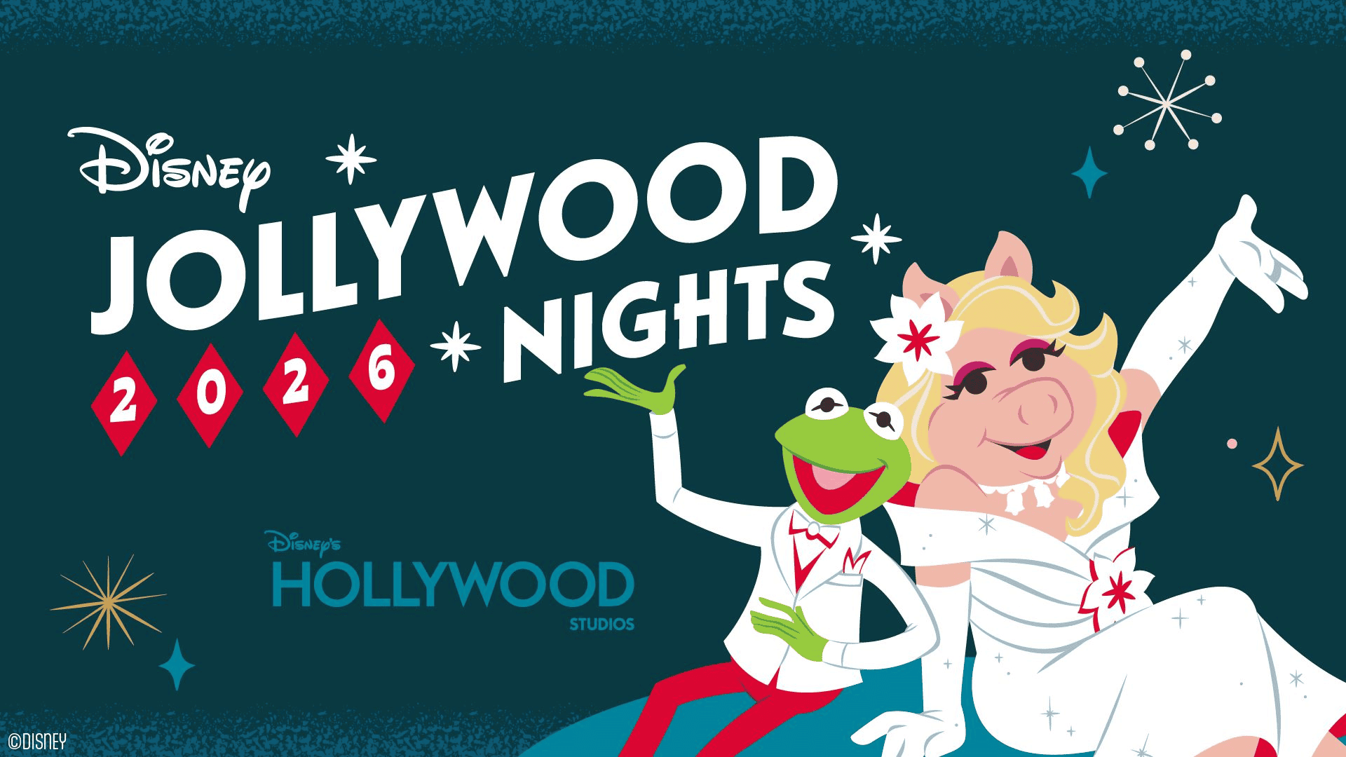Jollywood Nights graphic with Kermit and Miss Piggy