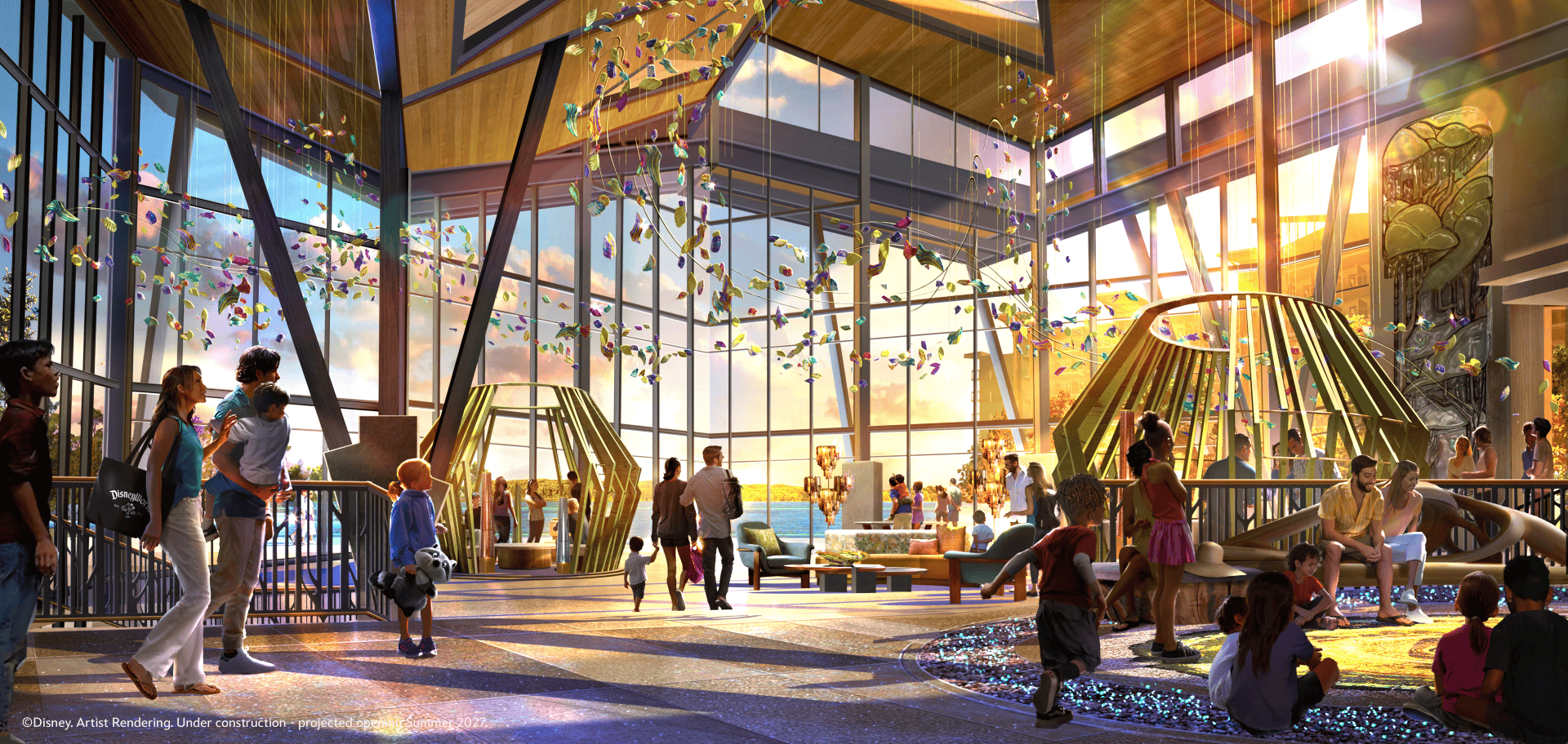 Concept are of the lobby of Disney Lakeshore Lodge