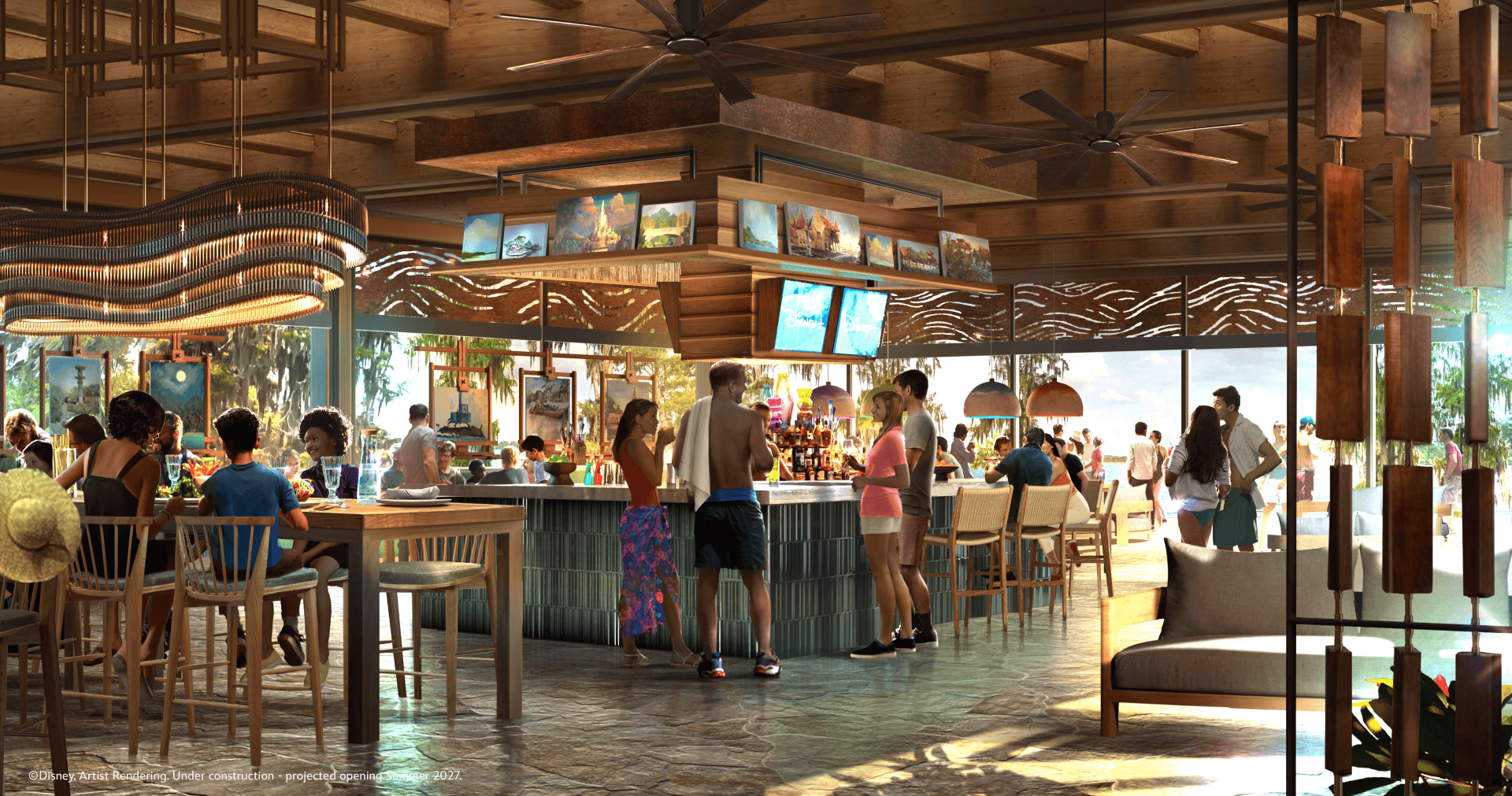 Concept art of guests at Paint Out Point Bar and Grill
