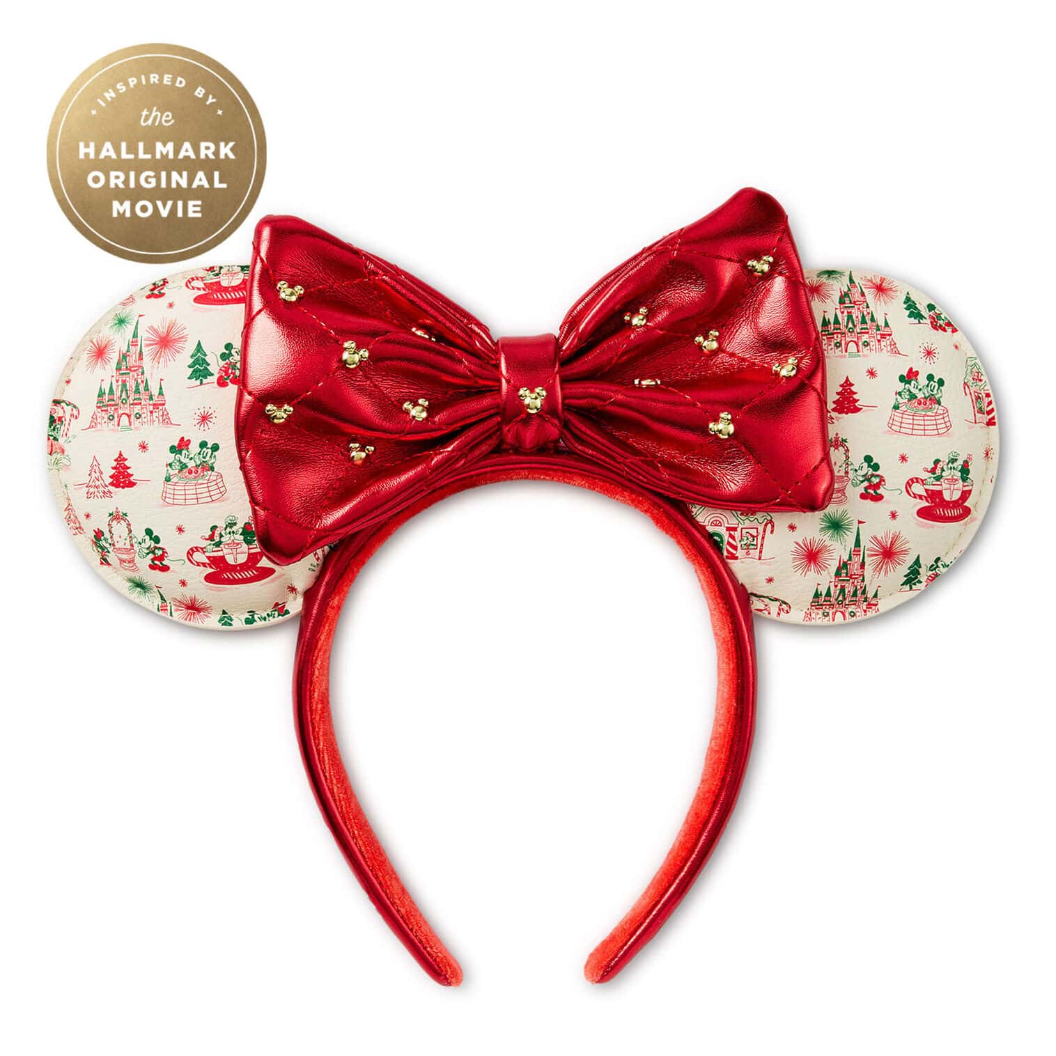 a pair of Minnie Ears inspired by Holiday Ever After: A Disney World Wish Come True