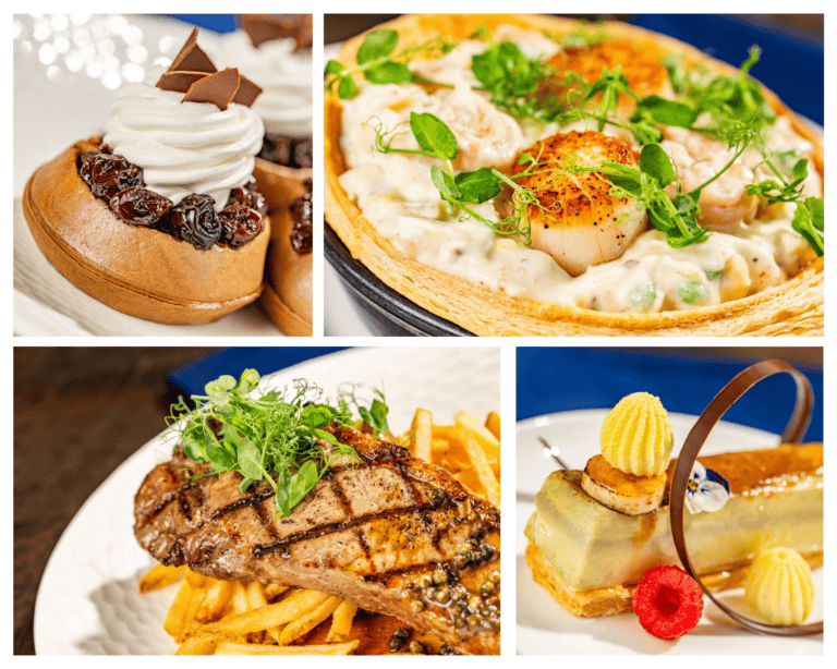 a collage of new menu items at Ale and Compass