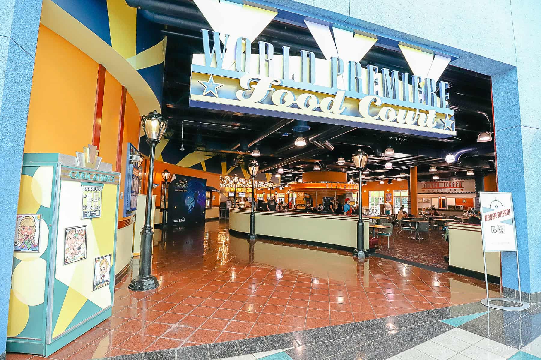 the entrance to World Premiere Food Court at Disney's All-Star Movies