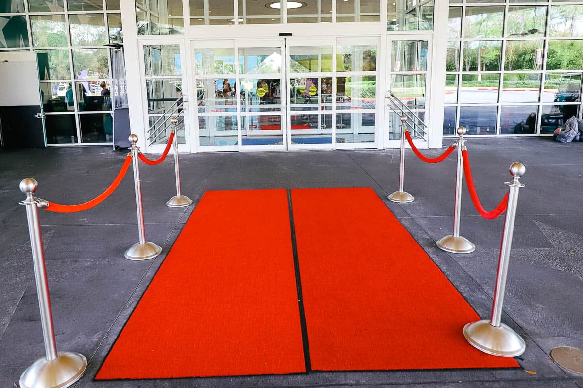 the red carpet at the entrance of Disney's All-Star Movies 