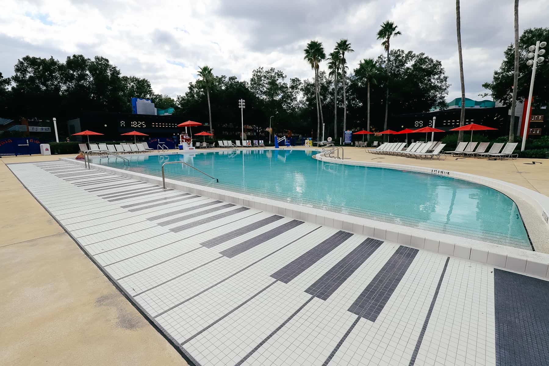 Mosaic Tile near the pool that looks like piano keys at All-Star Music Pool. 