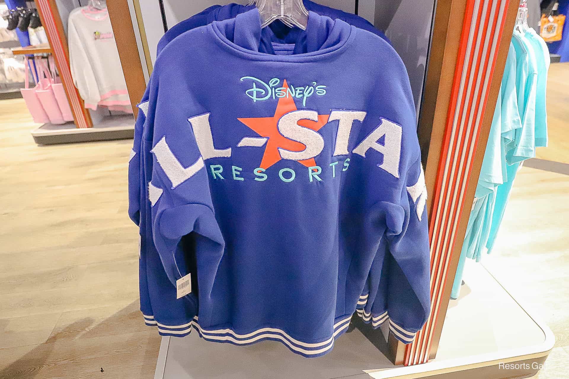 back of blue Disney's All-Star Resorts hooded jacket 