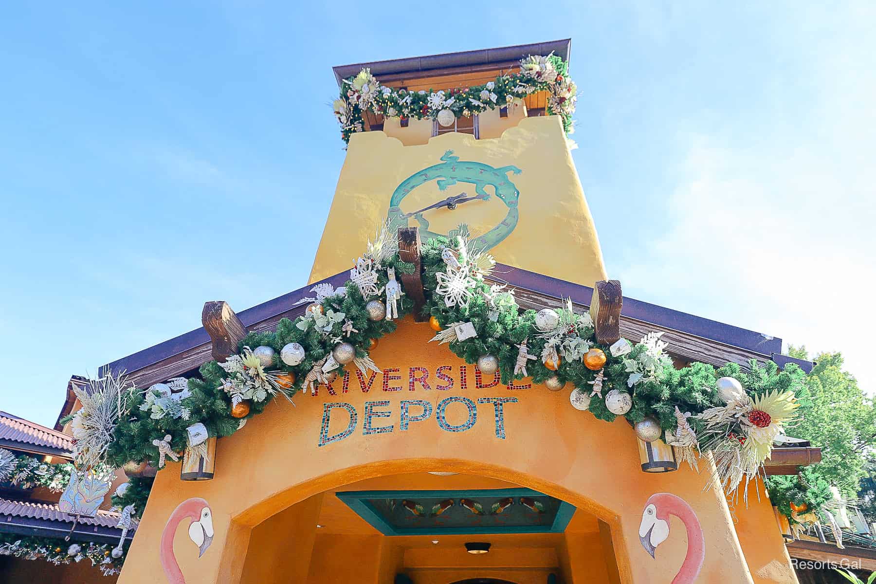 decorations draped around Riverside Depot