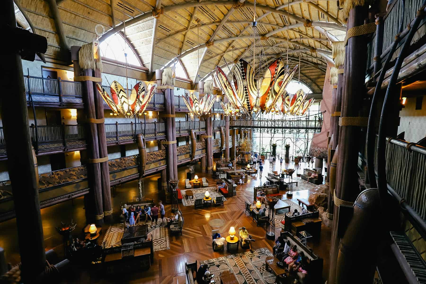 the Jambo House lobby with red and golden light fixtures and stunning details 