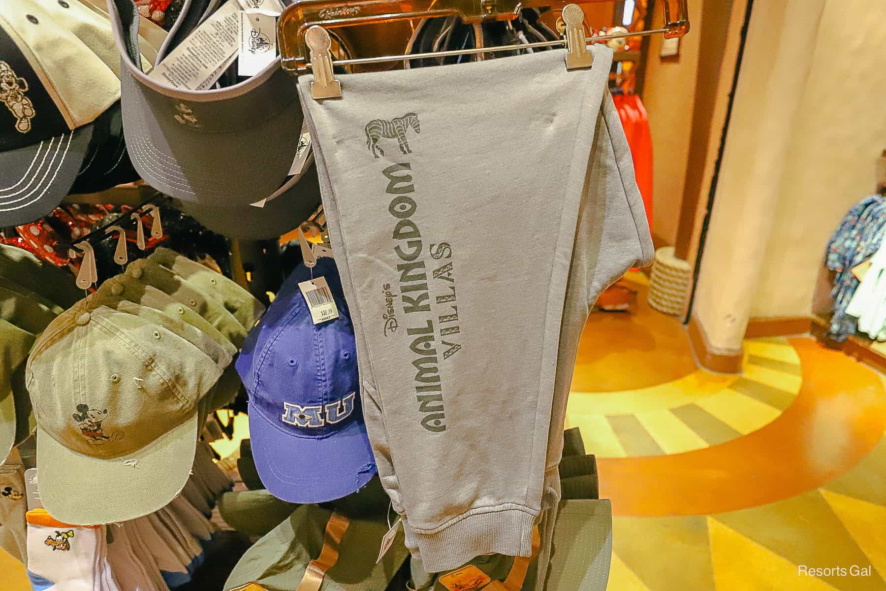 a pair of grey sweat pants with the Animal Kingdom Villas logo 