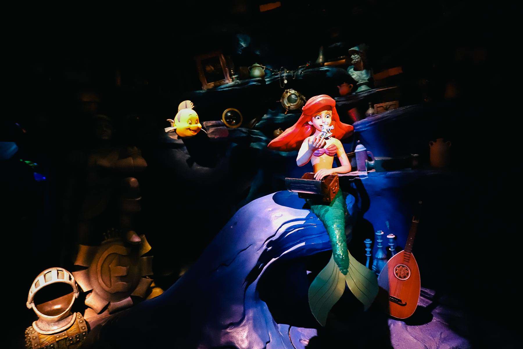 Ariel in her thing-a-muh-bob place on Journey of the Little Mermaid at Magic Kingdom. 