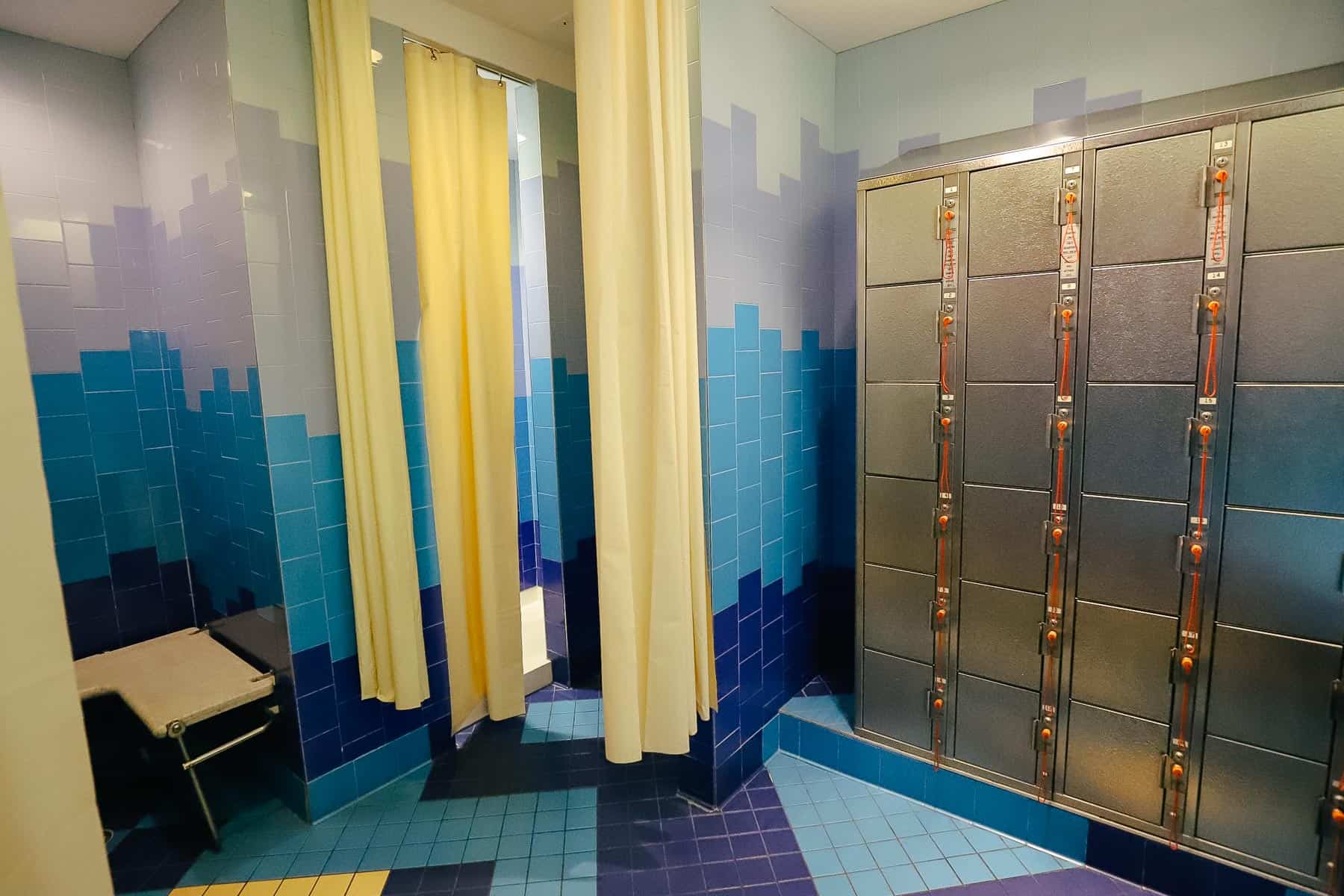 Locker Room for guests to use and showers near the Big Blue Pool at Art of Animation. 