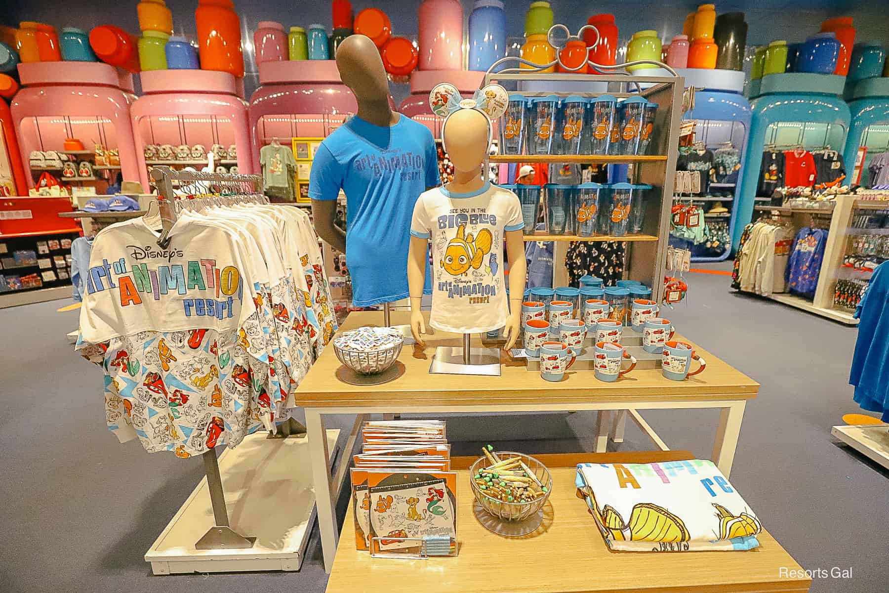 a display with Art of Animation Resort specific items 