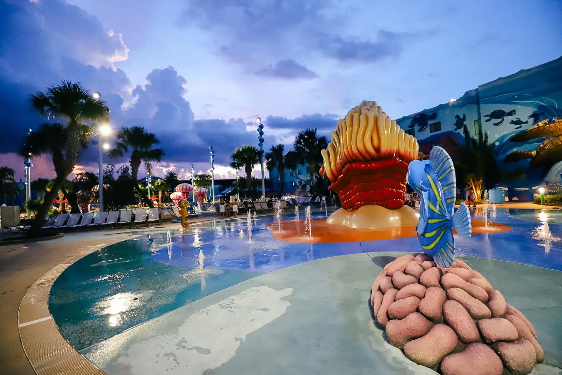 Art of Animation Splash Pad at sunset 