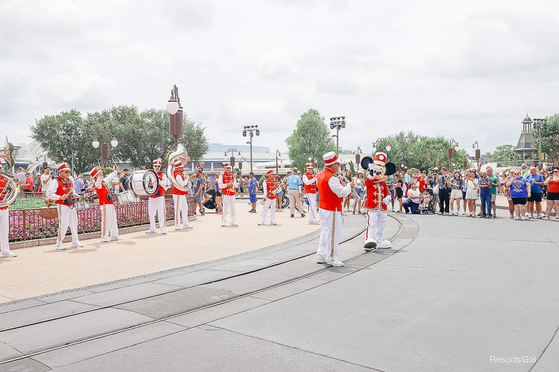 Mickey joins the Main Street Philharmonic in Cinderella Castle hub