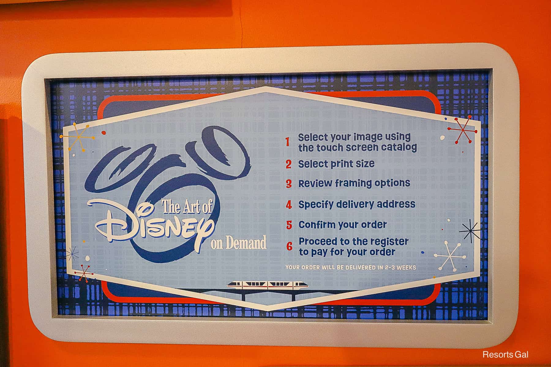 instructions on how to order art from the Art of Disney on Demand kiosk