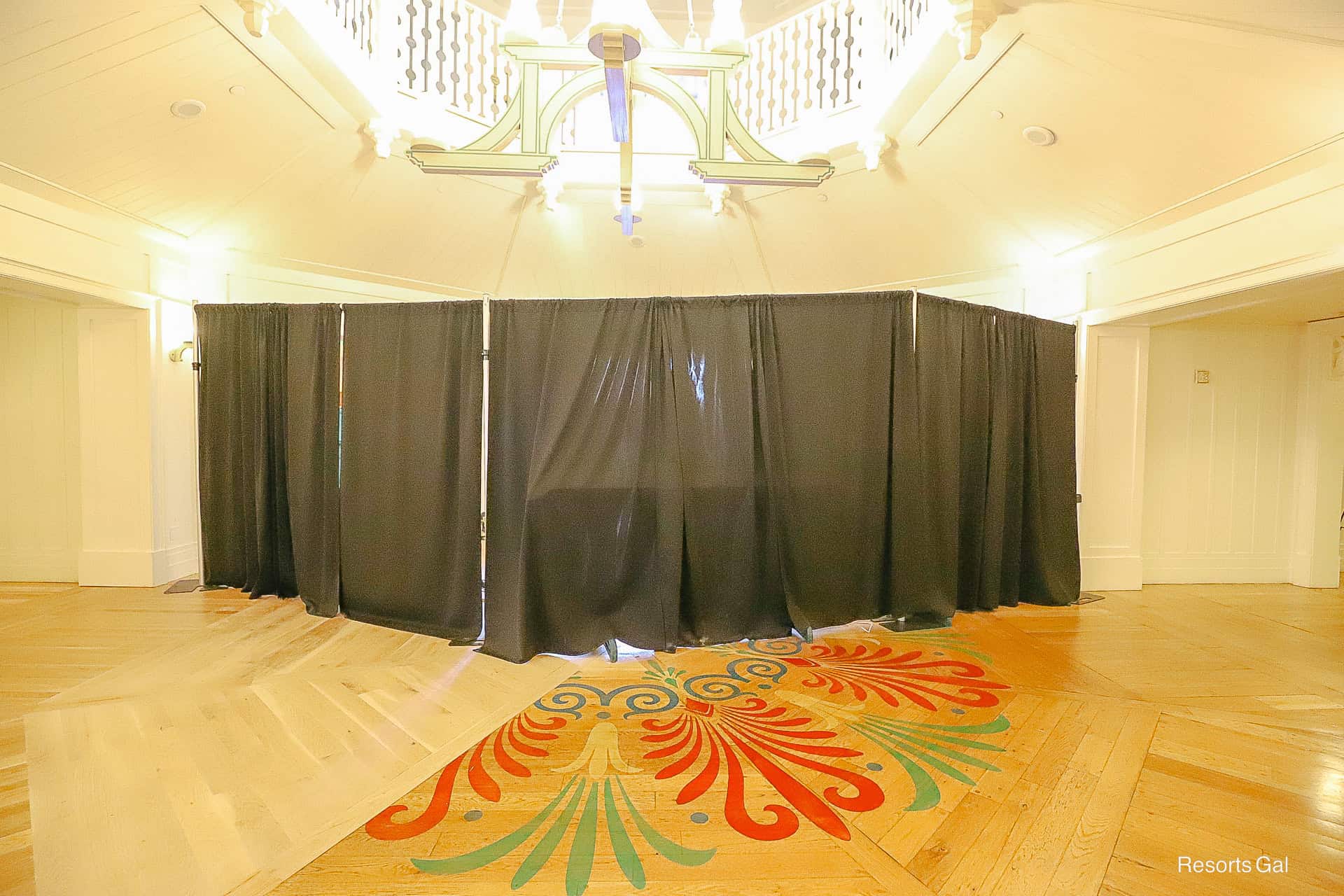a partition hides the lobby of Disney's Beach Club Villas as the floors are redone