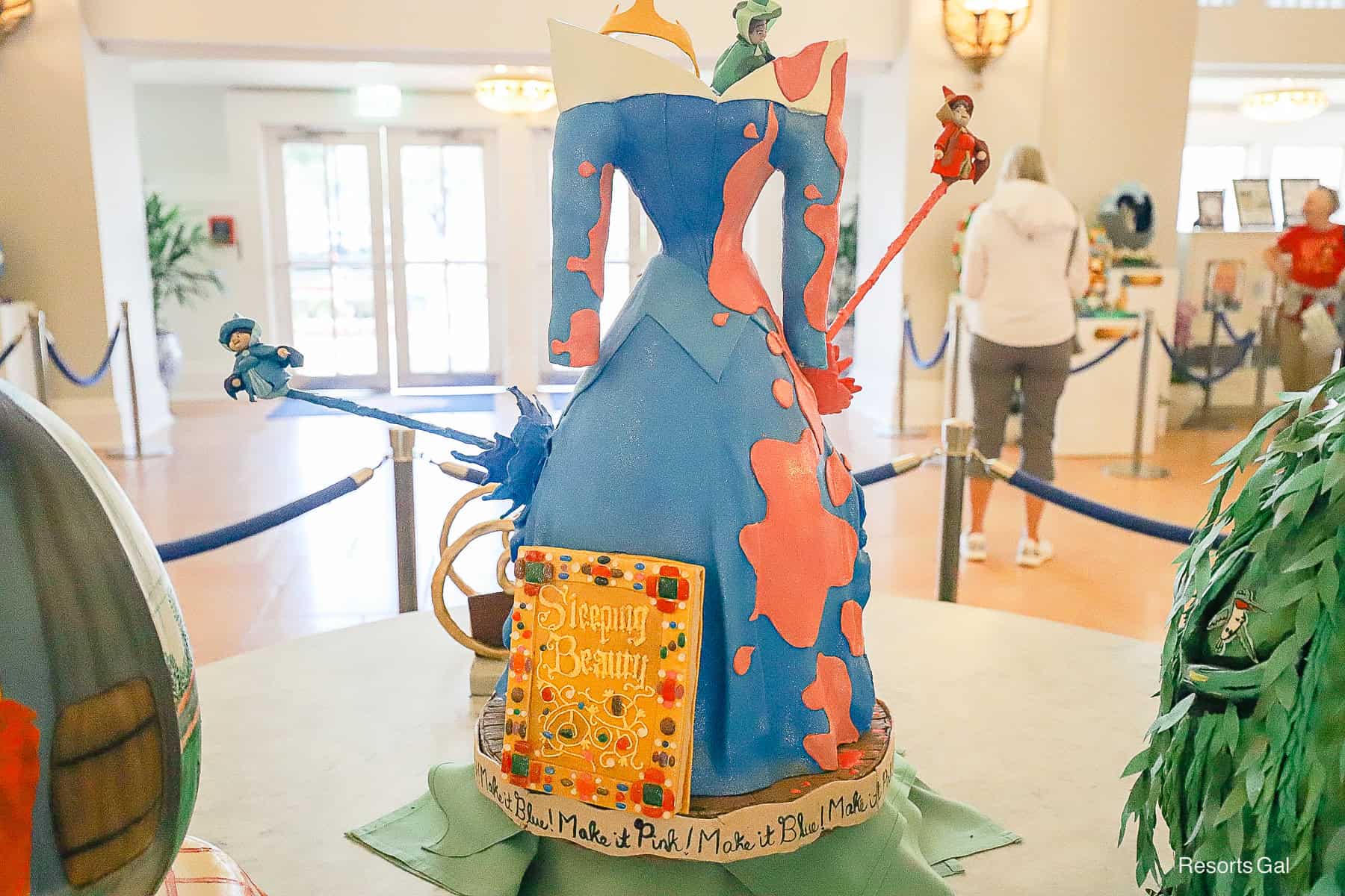 a storybook of Sleeping Beauty sits at the base of the Easter Egg at Disney's Beach Club 