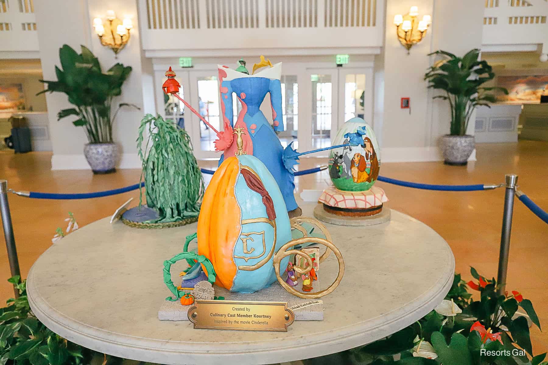 a table with a display of Easter Eggs at Disney's Beach Club Resort 
