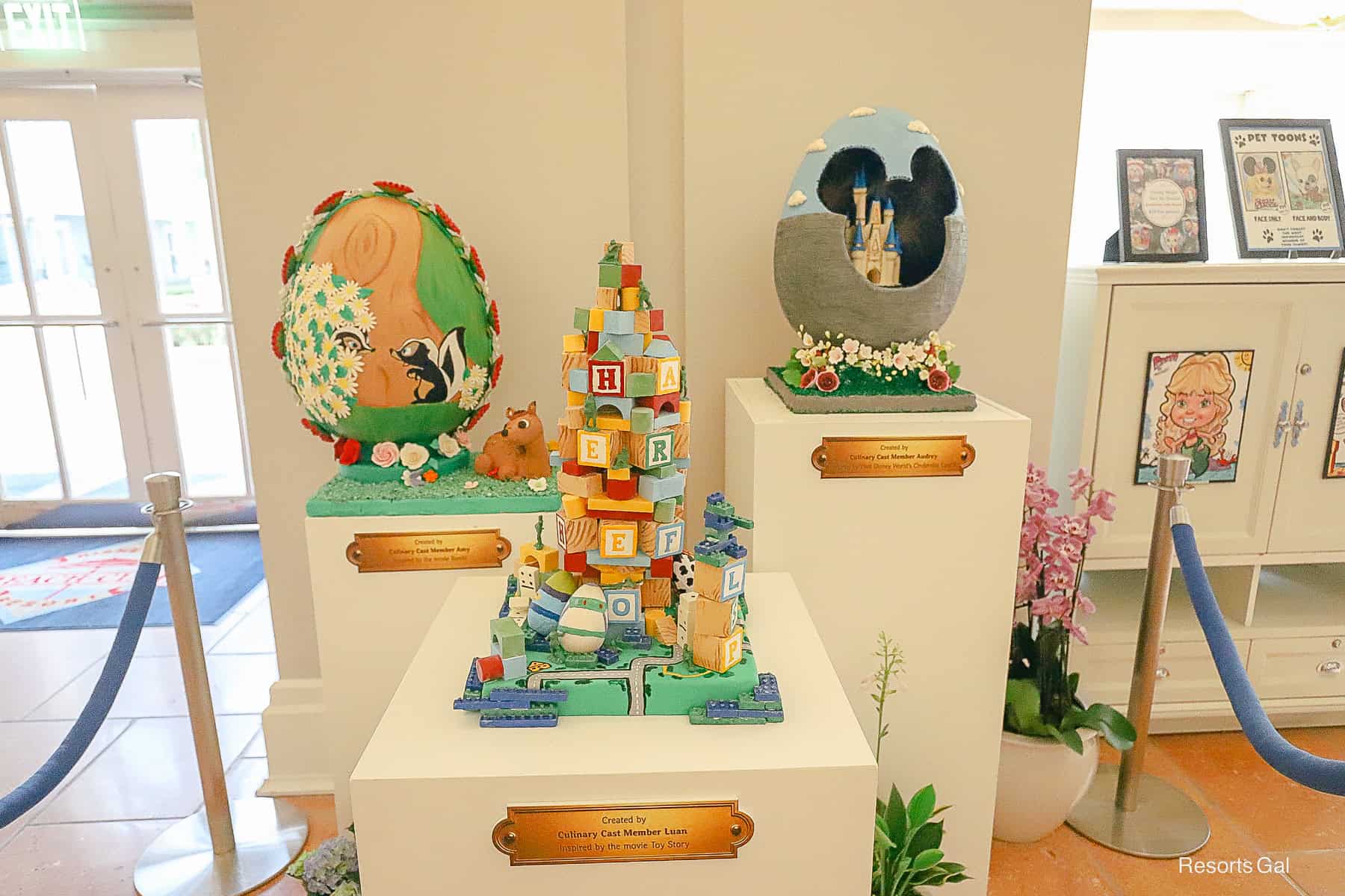 a second display with three Easter Eggs in the Disney Resort Hotel lobby 