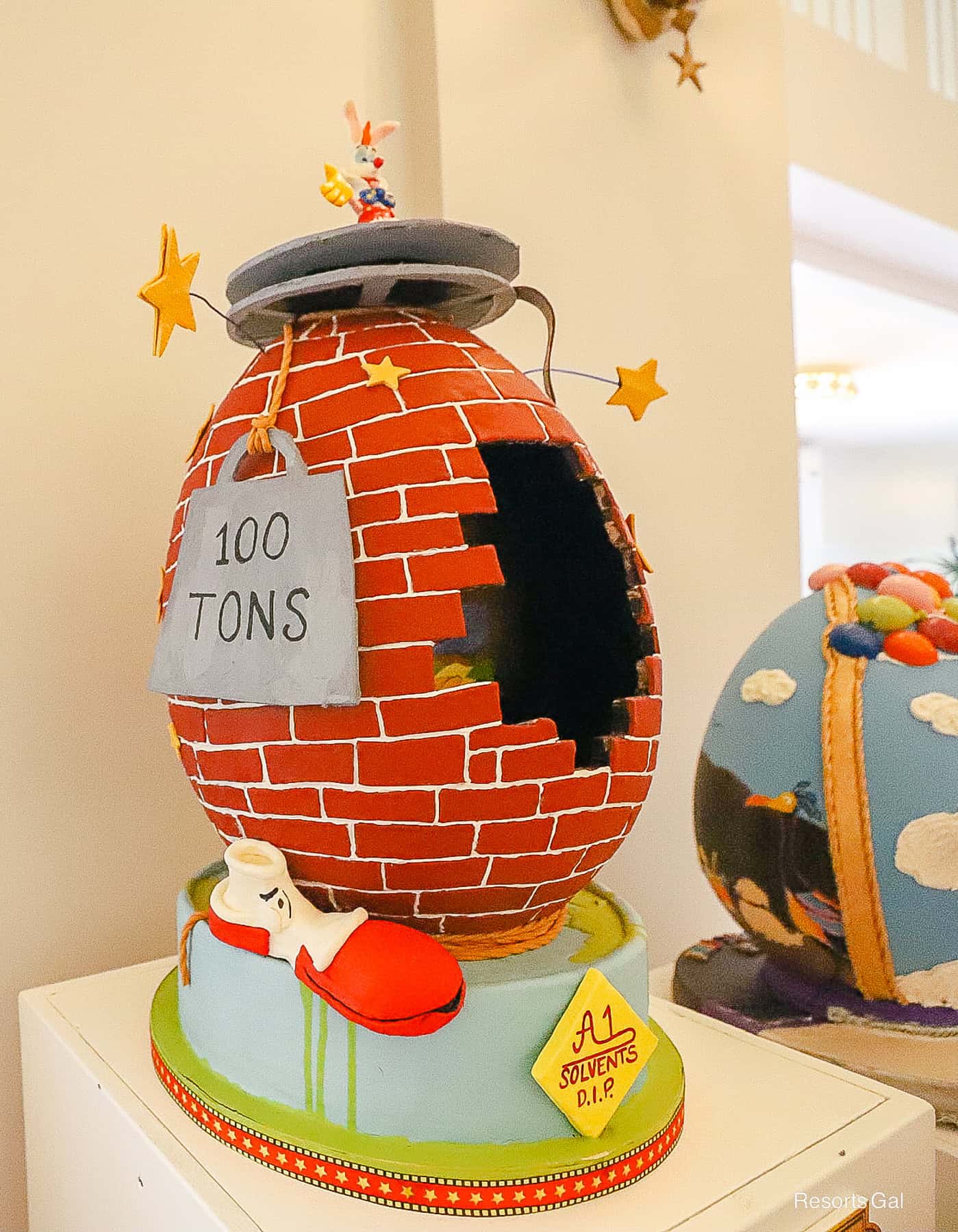 Roger Rabbit sits perched on top of a cast member created egg at Disney's Beach Club 