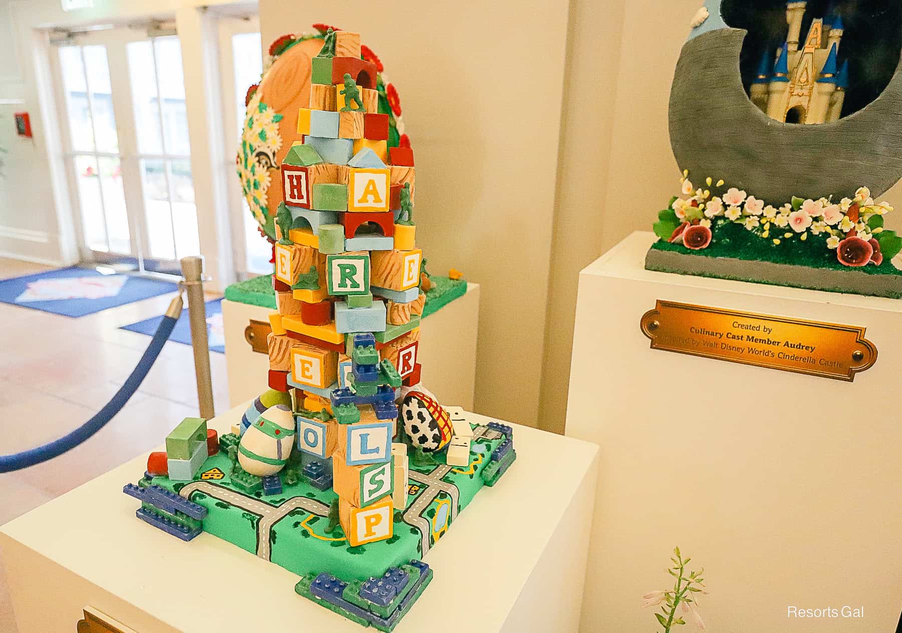 a side angle of a Toy Story themed Easter Egg on display at the Beach Club 