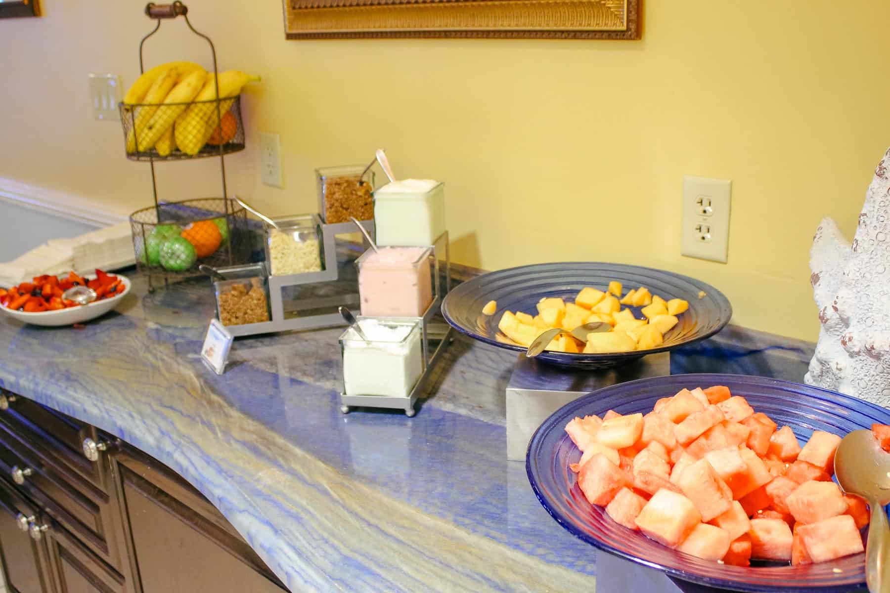 Fruit and yogurt for breakfast 