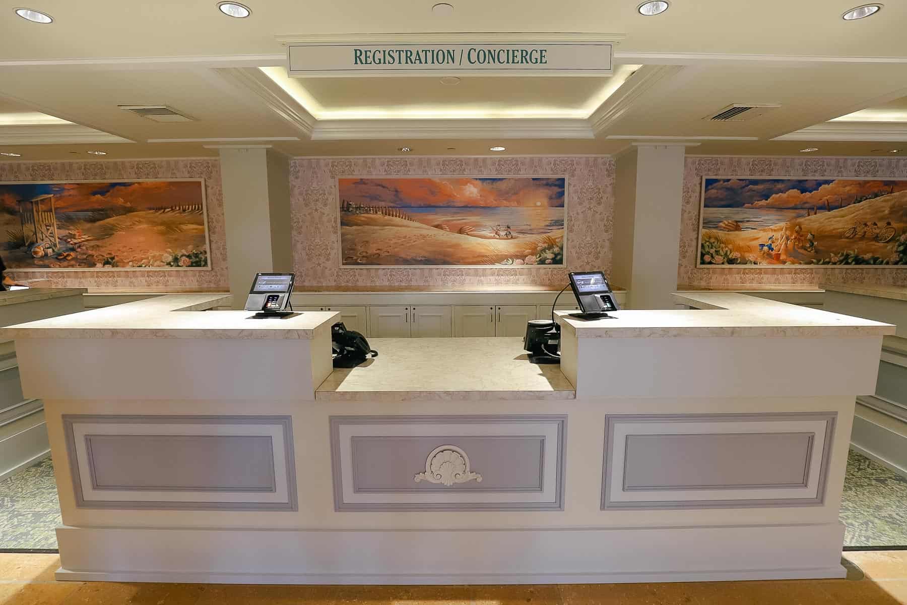 the check-in area at Disney's Beach Club with new artwork 