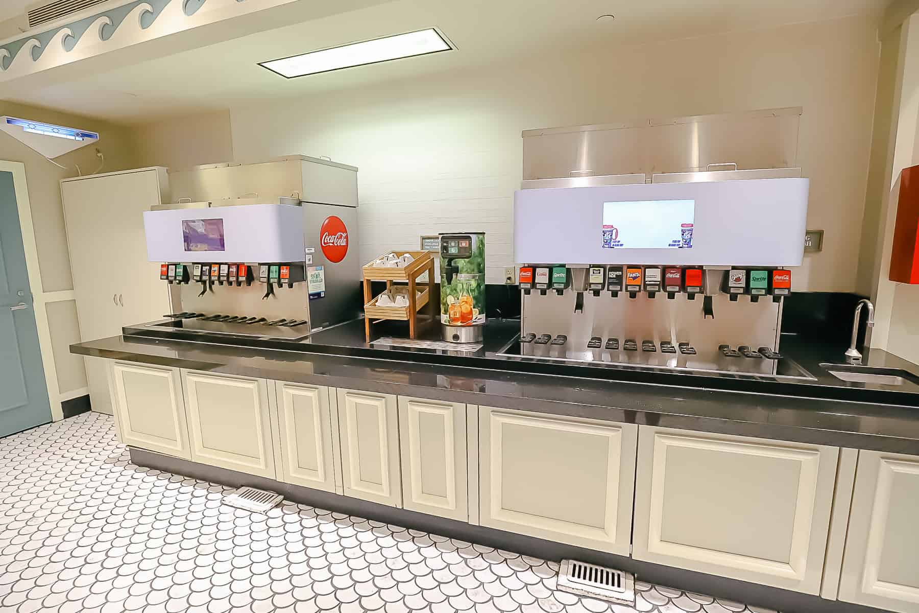 Drink refill station inside Disney's Beach Club Marketplace