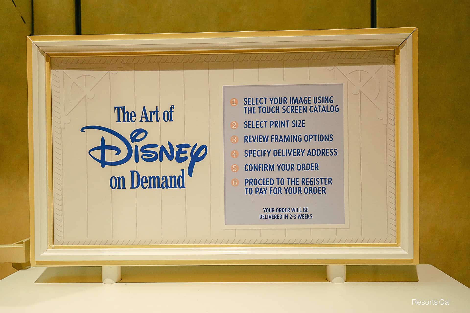 instructions for how to use the Art of Disney on Demand kiosk at Disney's Beach Club