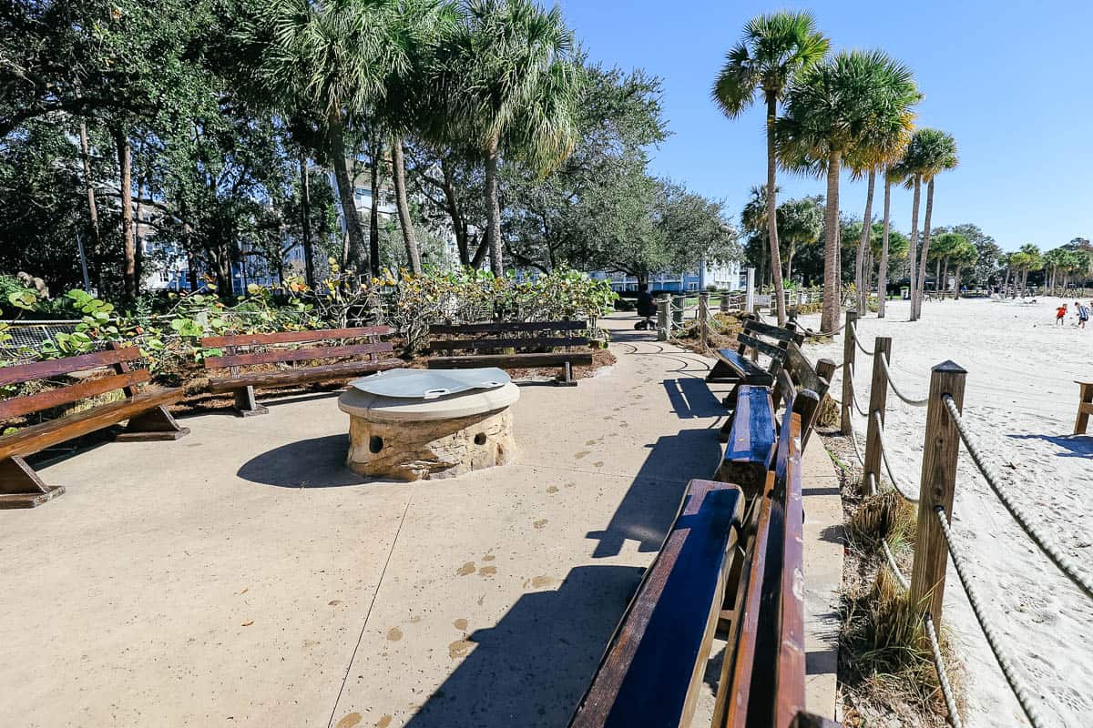 a fire pit where guests roast marshmallows at Disney's Beach Club 