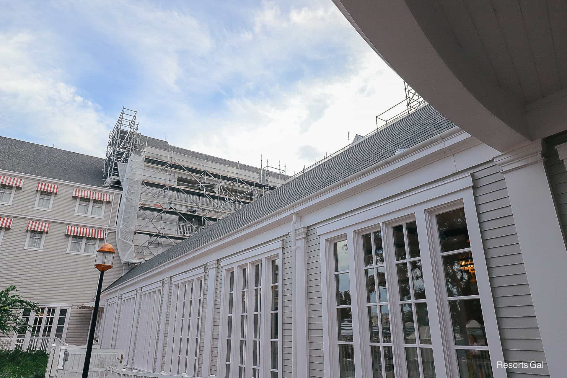 scaffolding over the hallway that connects the Yacht and Beach Club