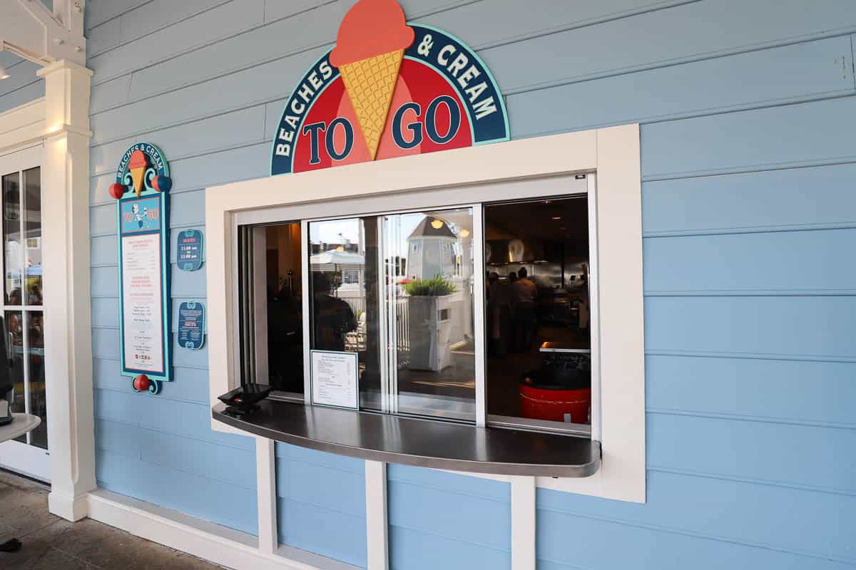 A to-go window where guests can order ice cream. 