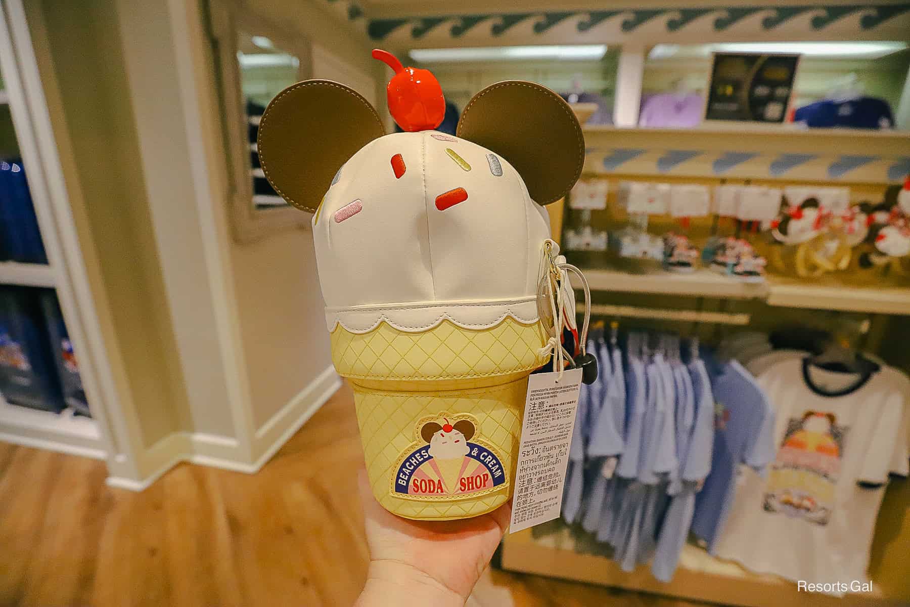 a bag shaped like an ice cream cone with the Beaches and Cream logo